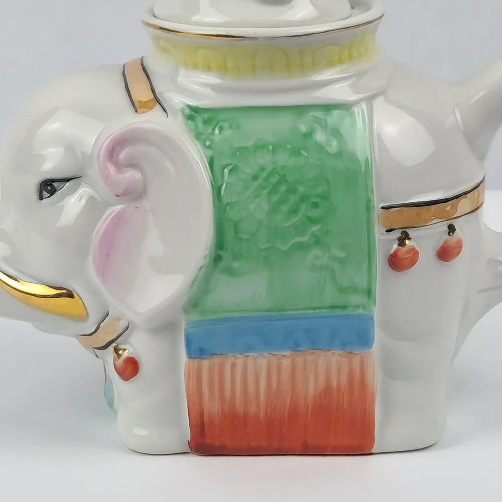 Vintage Elephant Teapot Porcelain Japan Gold Gilt Figural Tea Pot White Elephant